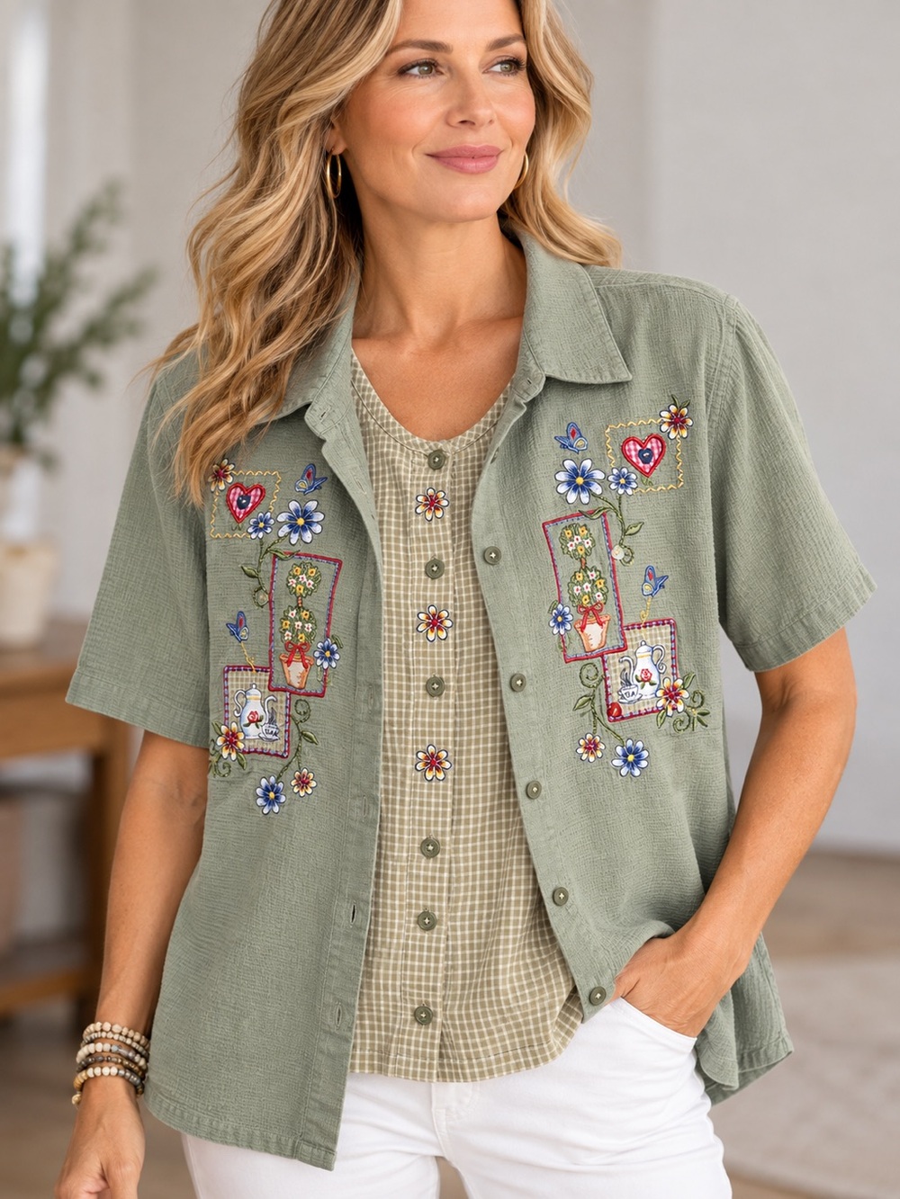 Bobbie Brooks 100% cotton embroidered twin top